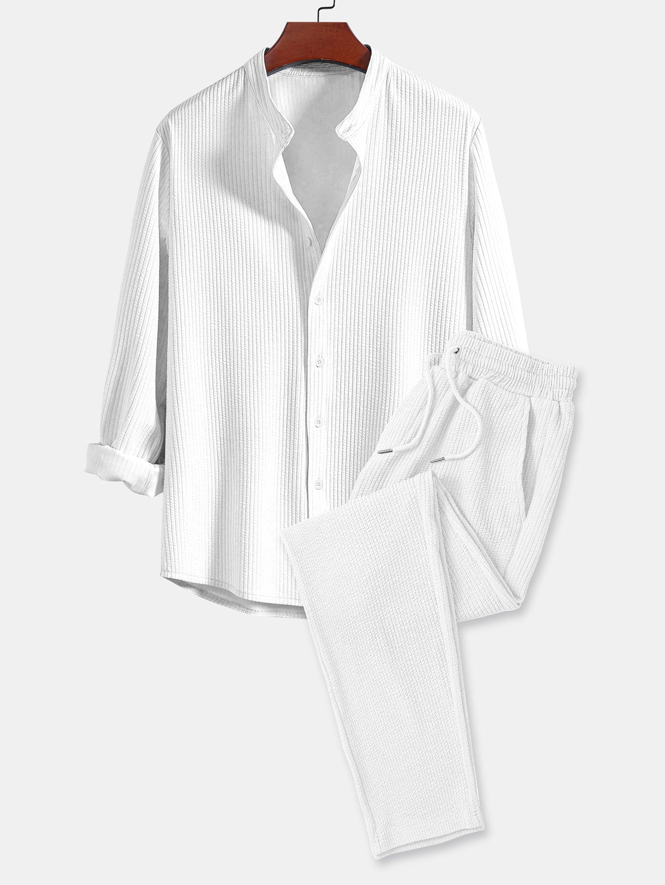 CAMICIA A MANICHE LUNGHE MUSCLE FIT CON COLLO A COSTE & PANTALONI A COSTE A GAMBA DRITTA