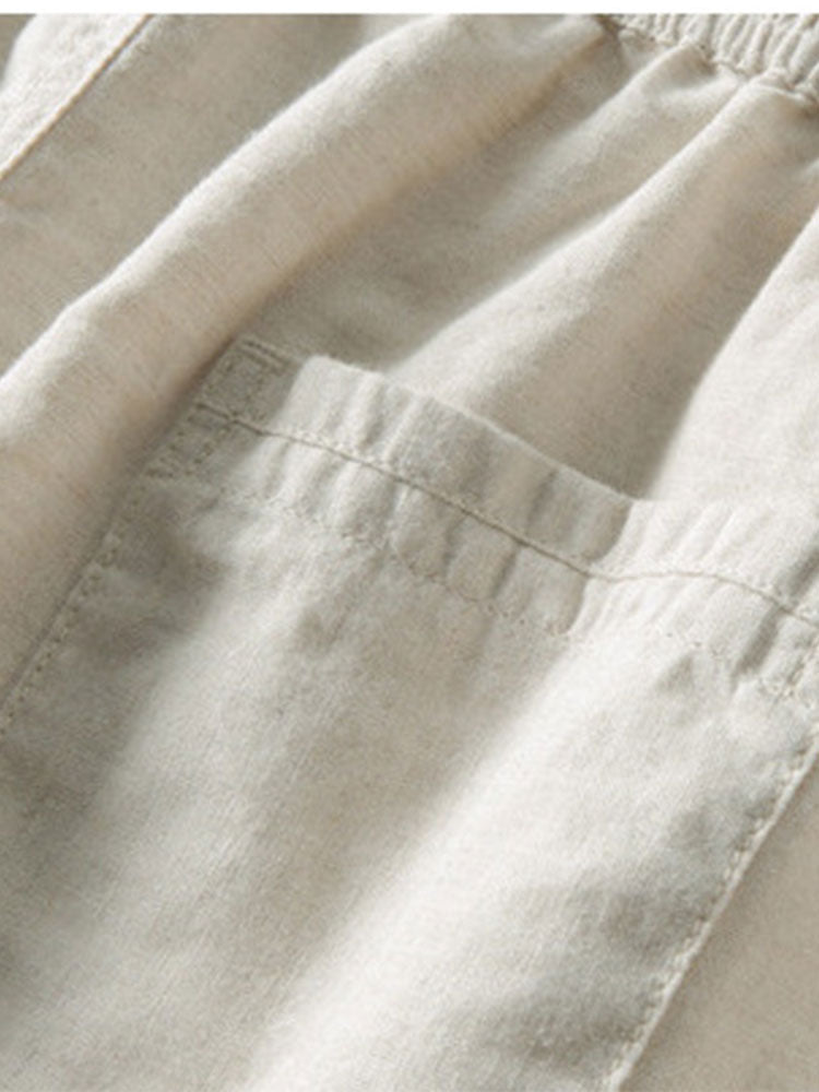 CAMICIA CON SPALLE SCHESE E RIGHE ALL'UNCINETTO & PANTALONI IN LINO CON GAMBA DRITTA