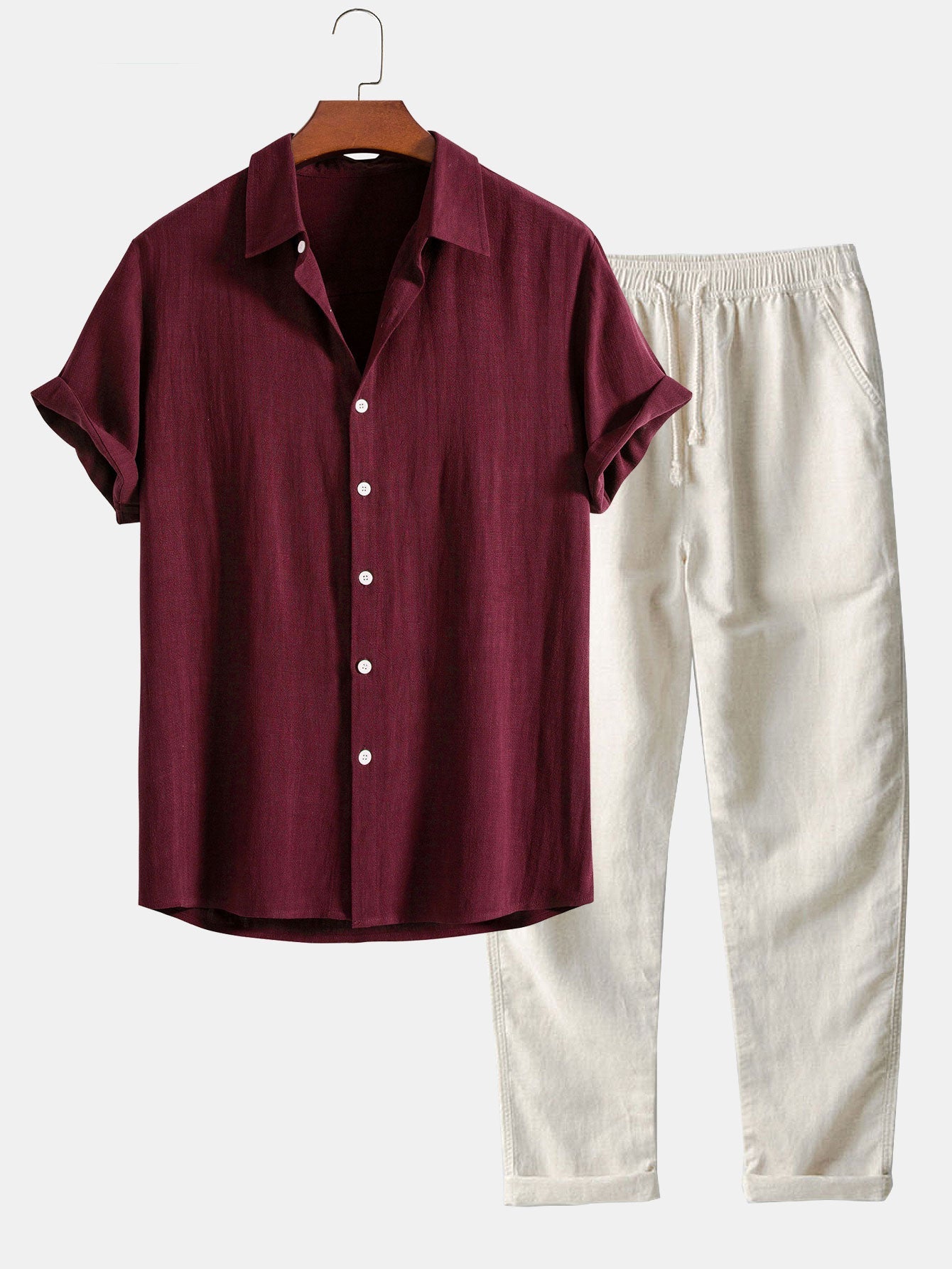 CAMICIA IN MISTO LINO E RAYON CON BOTTONI & PANTALONI IN LINO A GAMBA DRITTA