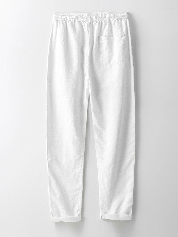 T-SHIRT BASE A MANICHE CORTE IN LINO & PANTALONI DRITTI IN LINO