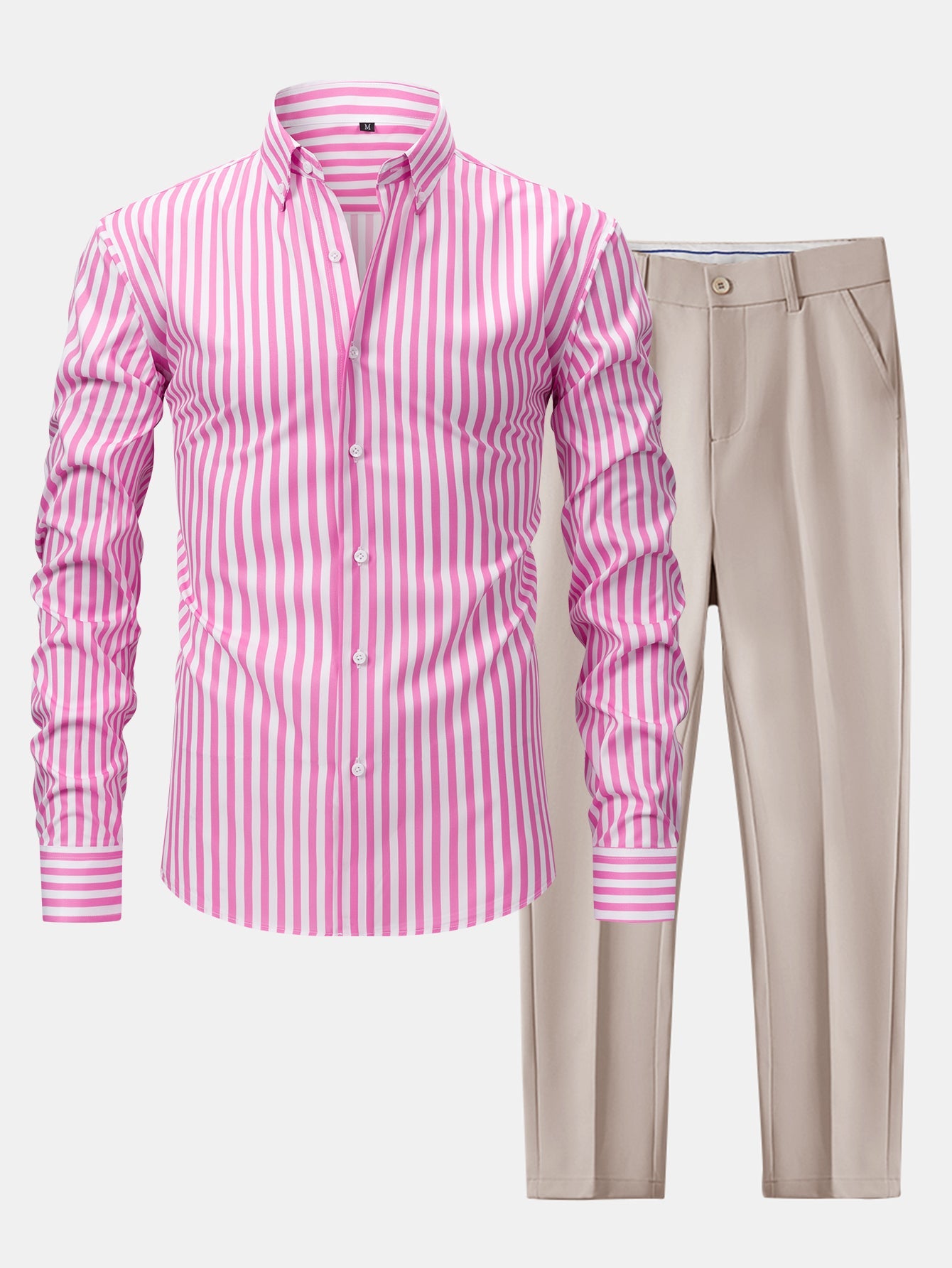 CAMICIA A MANICHE LUNGHE A RIGHE CON BOTTONI & PANTALONI SLIM FIT A GAMBA AFFUSOLATA