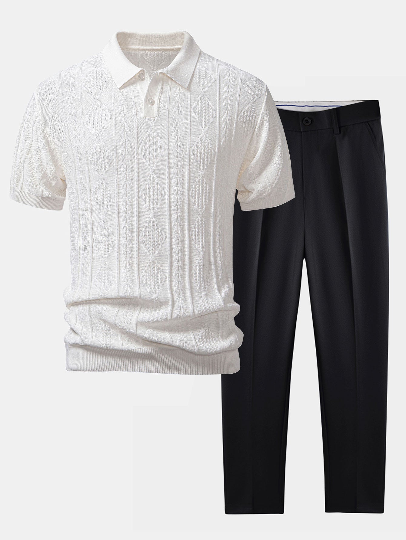 POLO IN JACQUARD GEOMETRICO & PANTALONI SLIM FIT AFFUSOLATI