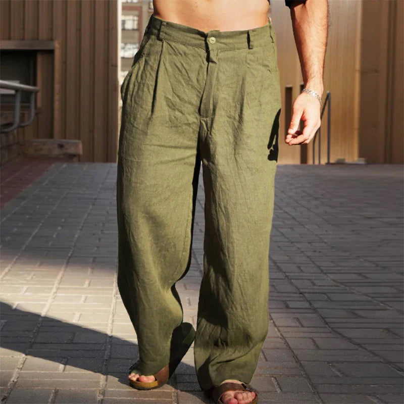 PANTALONI DI LINO A GAMBA LARGA