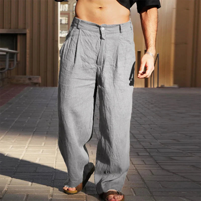 PANTALONI DI LINO A GAMBA LARGA
