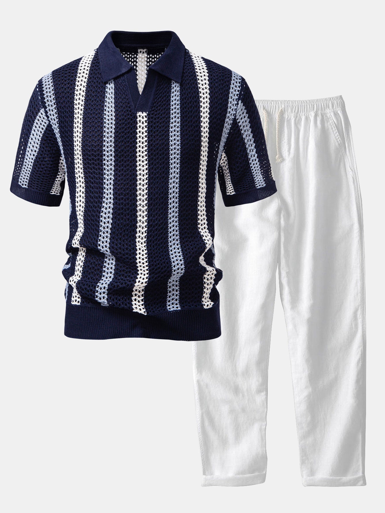 POLO A V ALL'UNCINETTO & PANTALONI IN LINO DRITTI