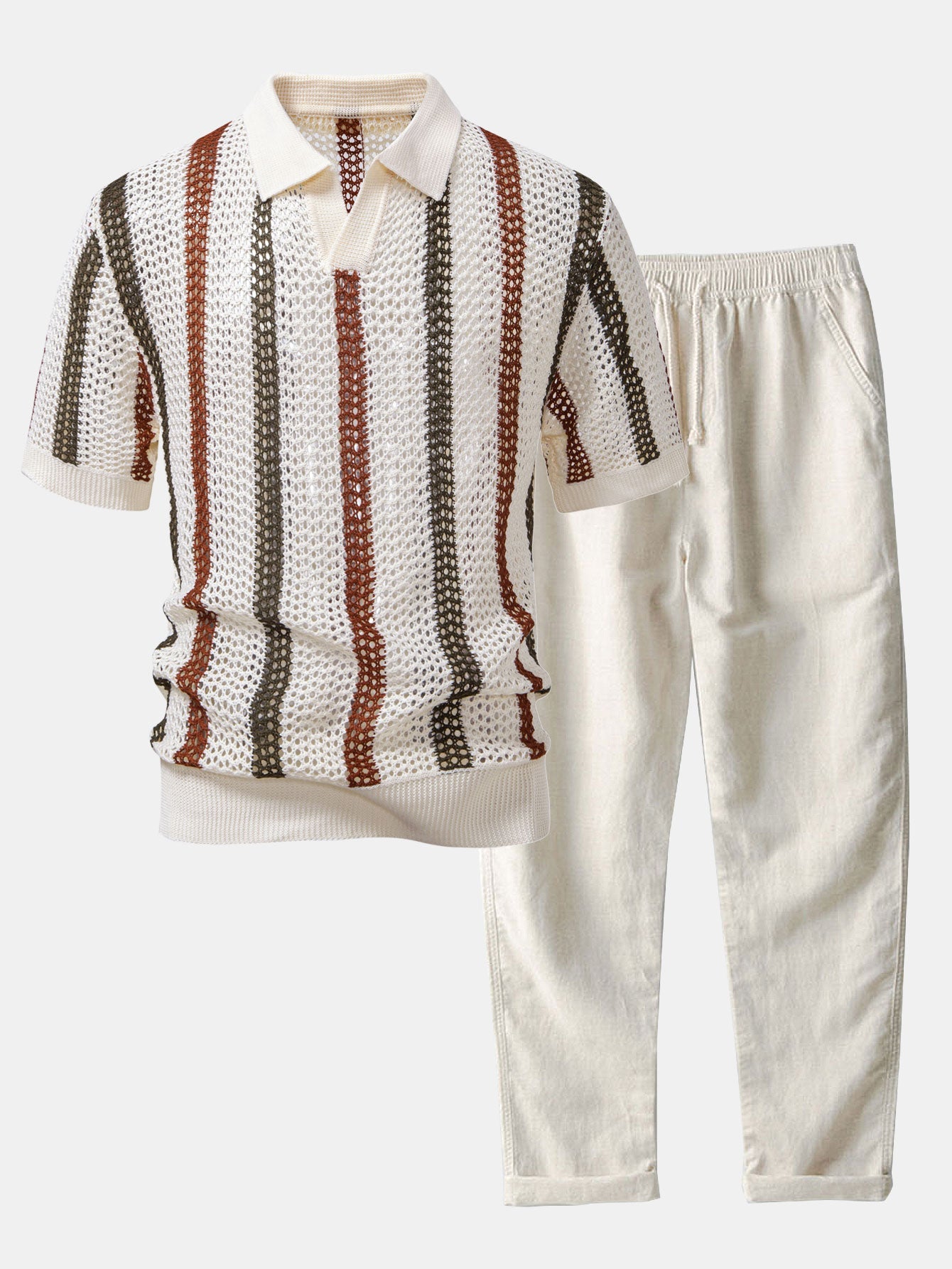 POLO A V ALL'UNCINETTO & PANTALONI IN LINO DRITTI