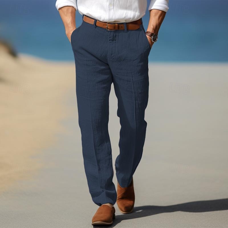 PANTALONE DA UOMO DI LUSSO IN LINO PREMIUM (CON PASSANTI PER CINTURA)