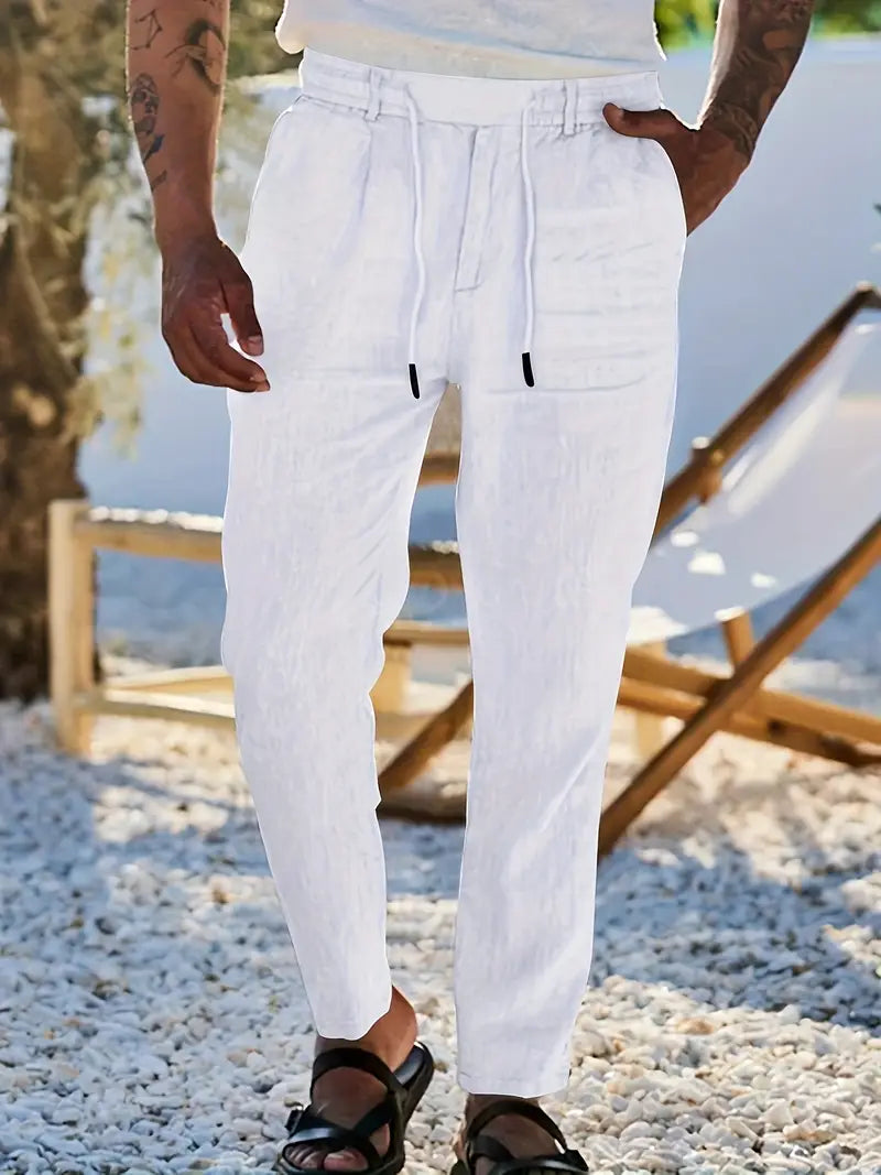 NICHOLS | PANTALONI LARGHI IN LINO CON COULISSE