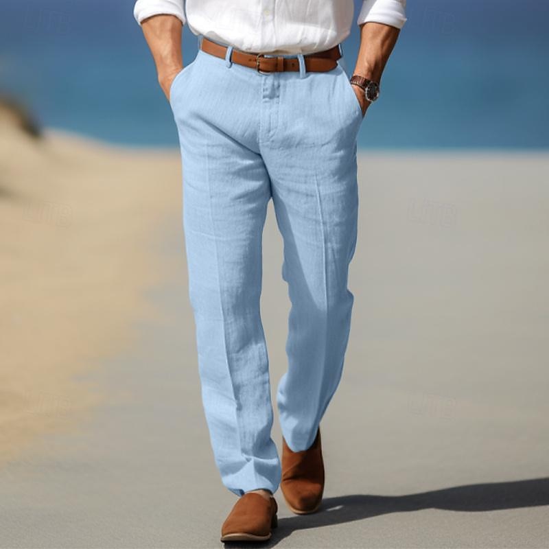 PANTALONE DA UOMO DI LUSSO IN LINO PREMIUM (CON PASSANTI PER CINTURA)