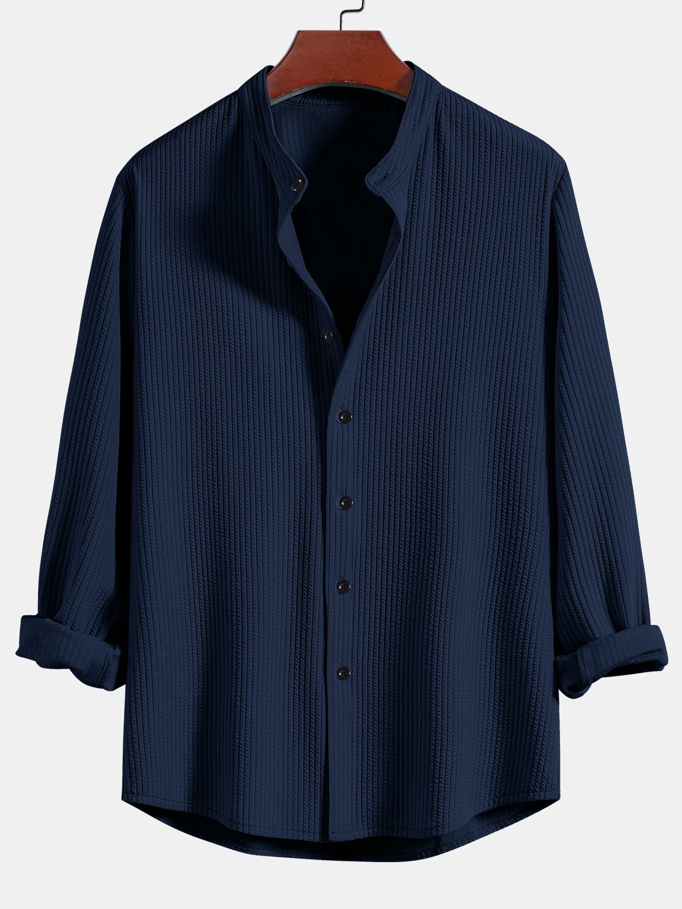 CAMICIA A MANICHE LUNGHE MUSCLE FIT A COSTE CON COLLO ALLA COREANA