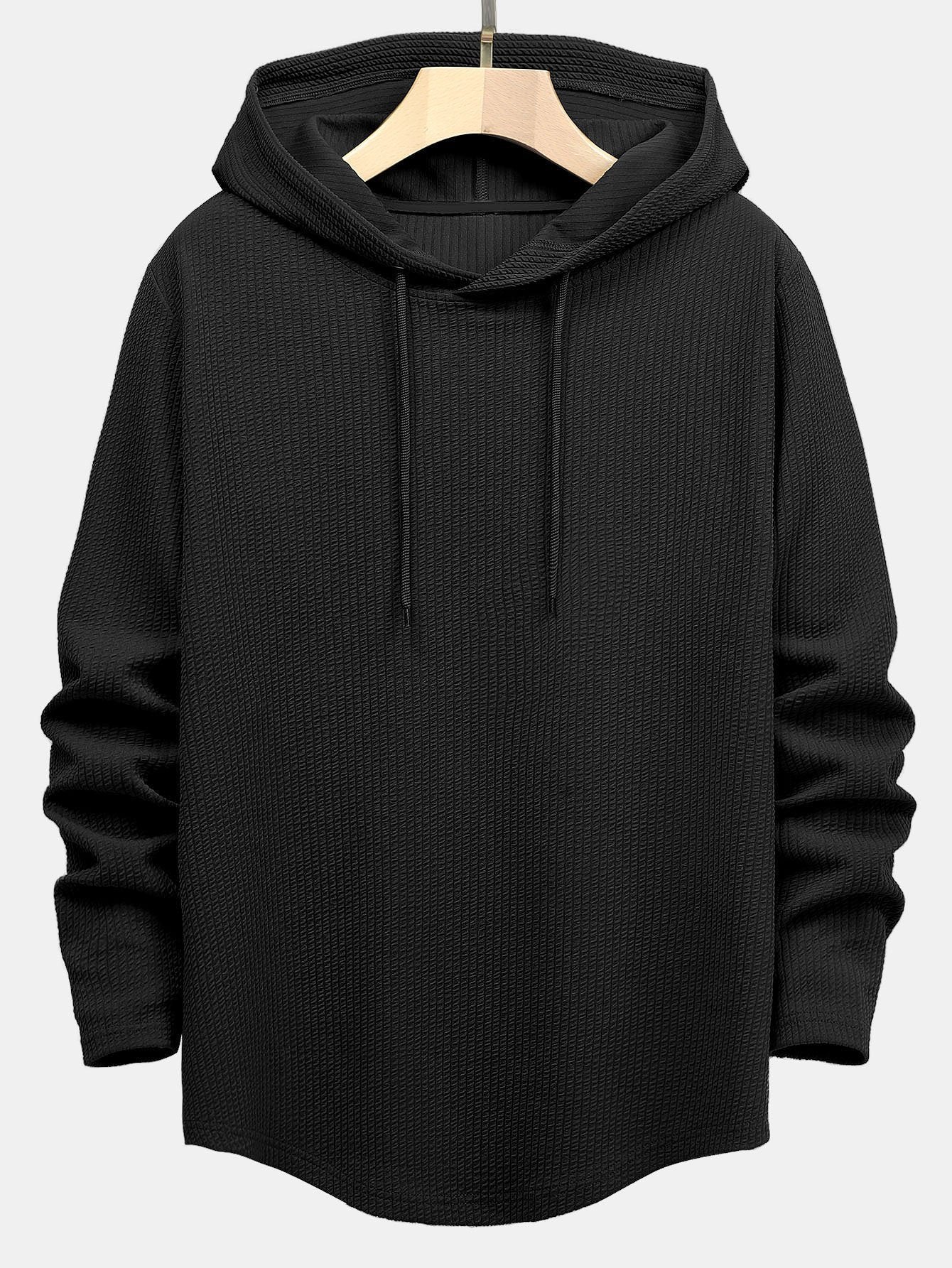 HOODIE T-SHIRT A MANICHE LUNGHE MUSCLE FIT A COSTE CON ORLO CURVO