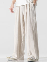 COMFORT NATURALE: PANTALONI AMPI RELAX FIT IN MISTO LINO E COTONE
