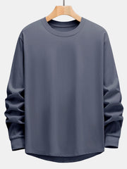T-SHIRT A MANICHE LUNGHE PESANTE CON ORLO CURVO