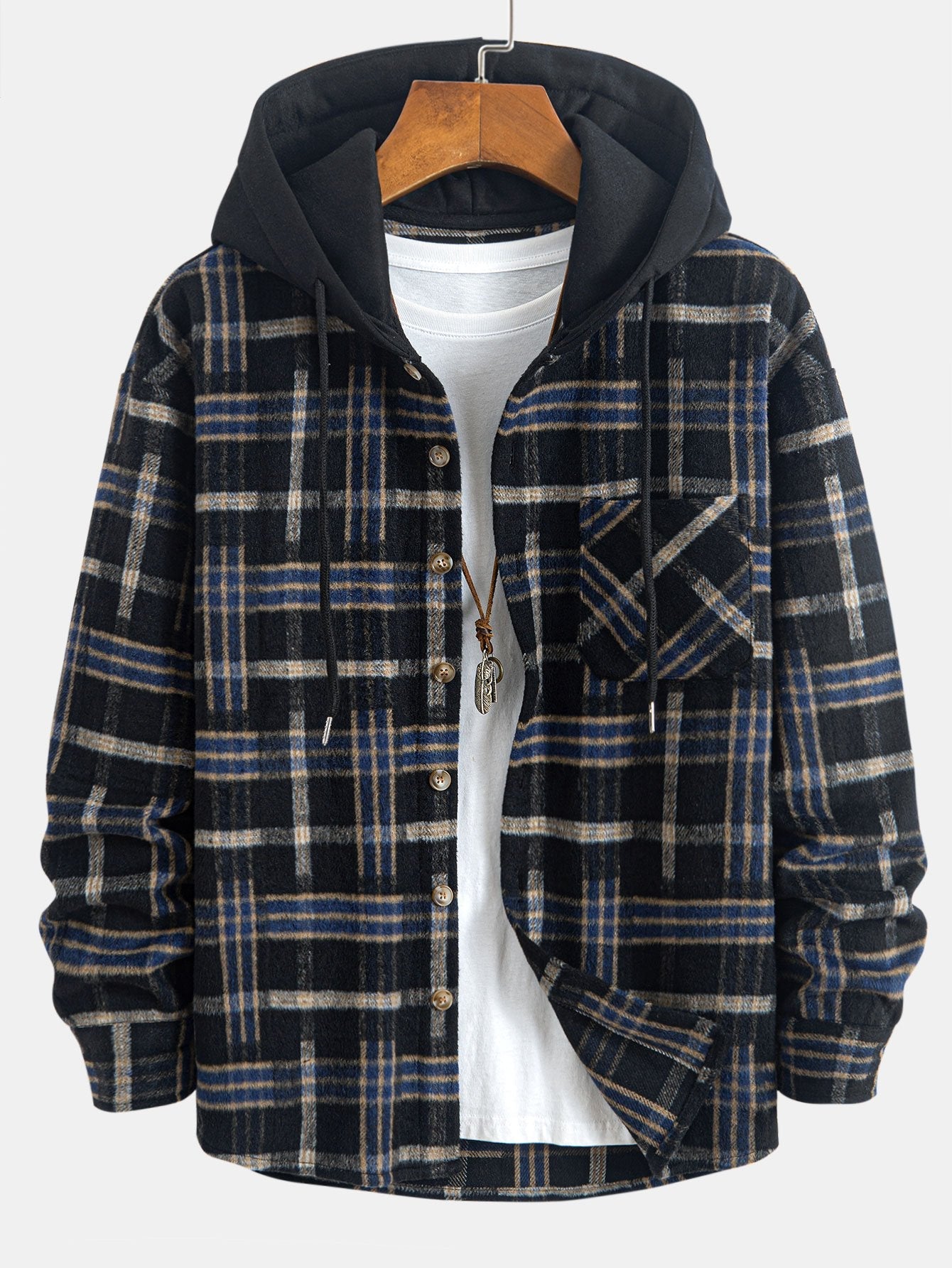CAMICIA HOODIE IN FLANELLA PESANTE A QUADRI RELAX FIT