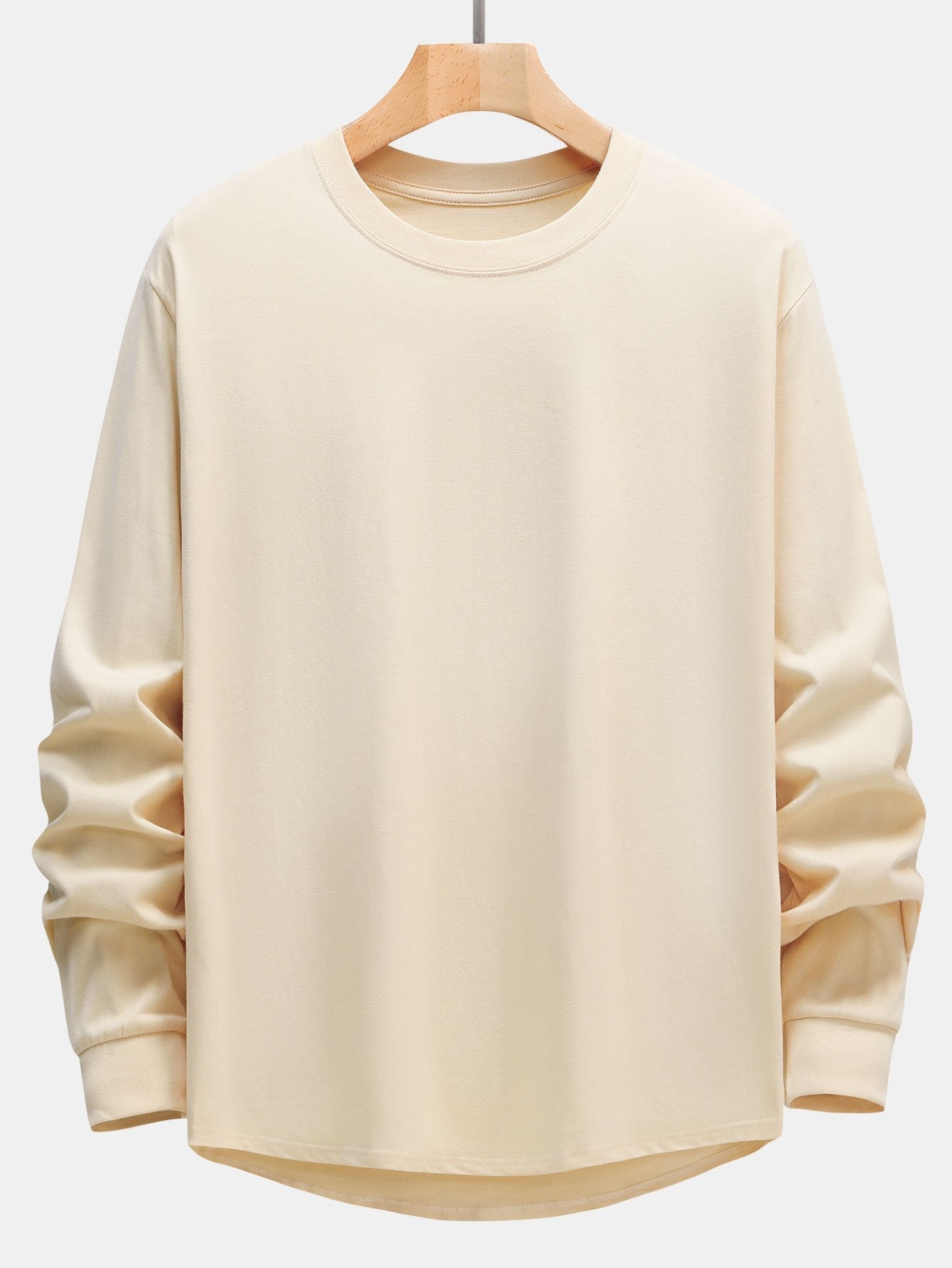 T-SHIRT A MANICHE LUNGHE PESANTE CON ORLO CURVO