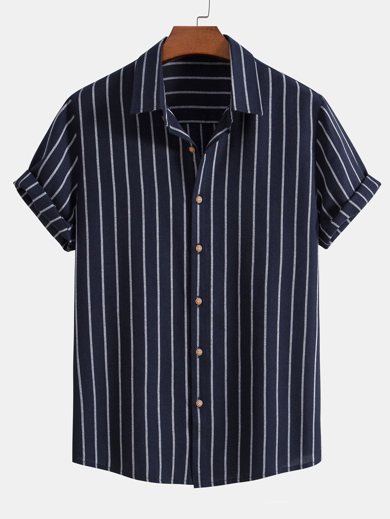 CAMICIA A RIGHE IN COTONE CON BOTTONI & PANTALONI DRITTI IN LINO