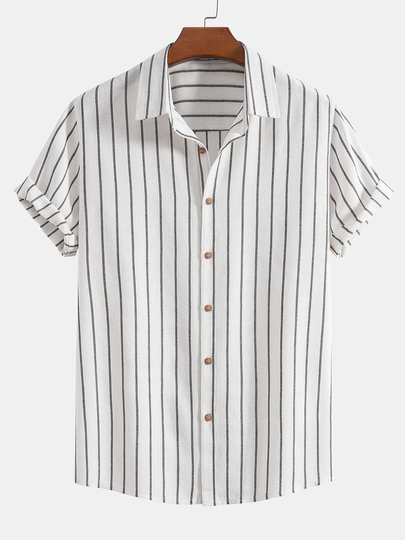 CAMICIA A RIGHE IN COTONE CON BOTTONI & PANTALONI DRITTI IN LINO