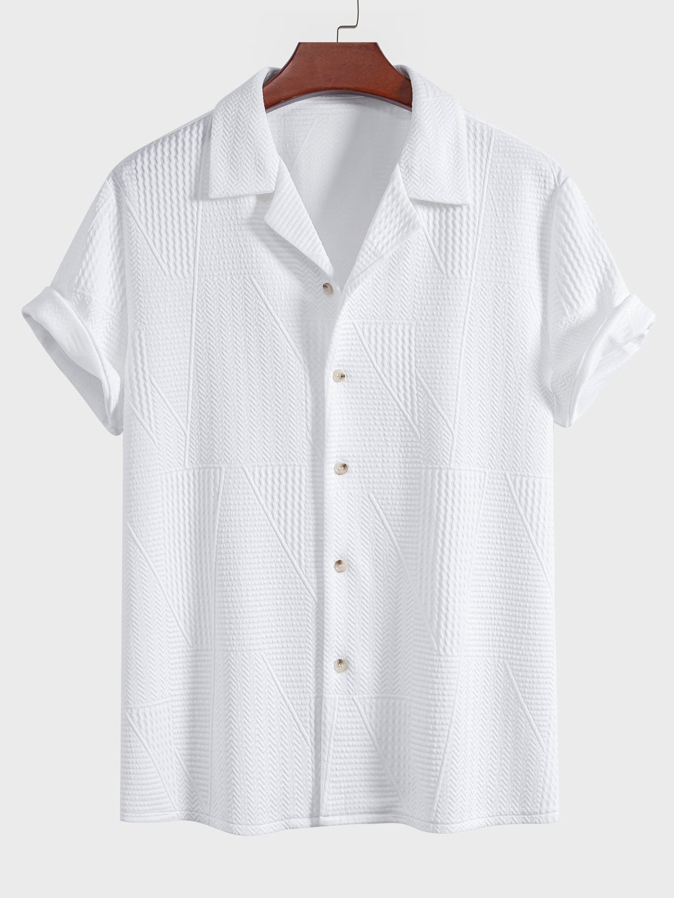 STILE GEOMETRICO: CAMICIA CUBANA A MANICHE CORTE CON TEXTURA GEOMETRICA