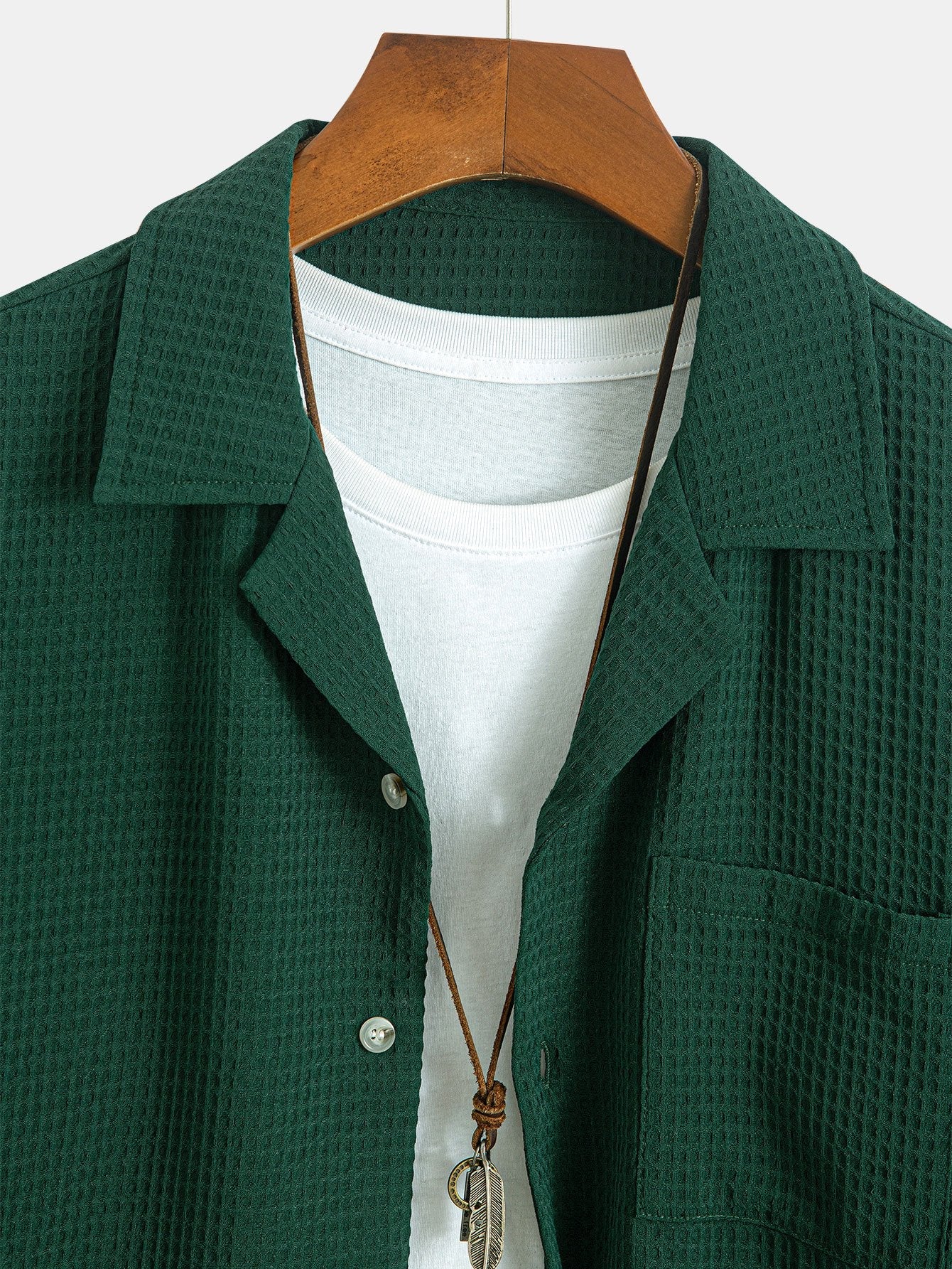 CAMICIA A MANICHE LUNGHE IN WAFFLE CON COLLO CUBANO