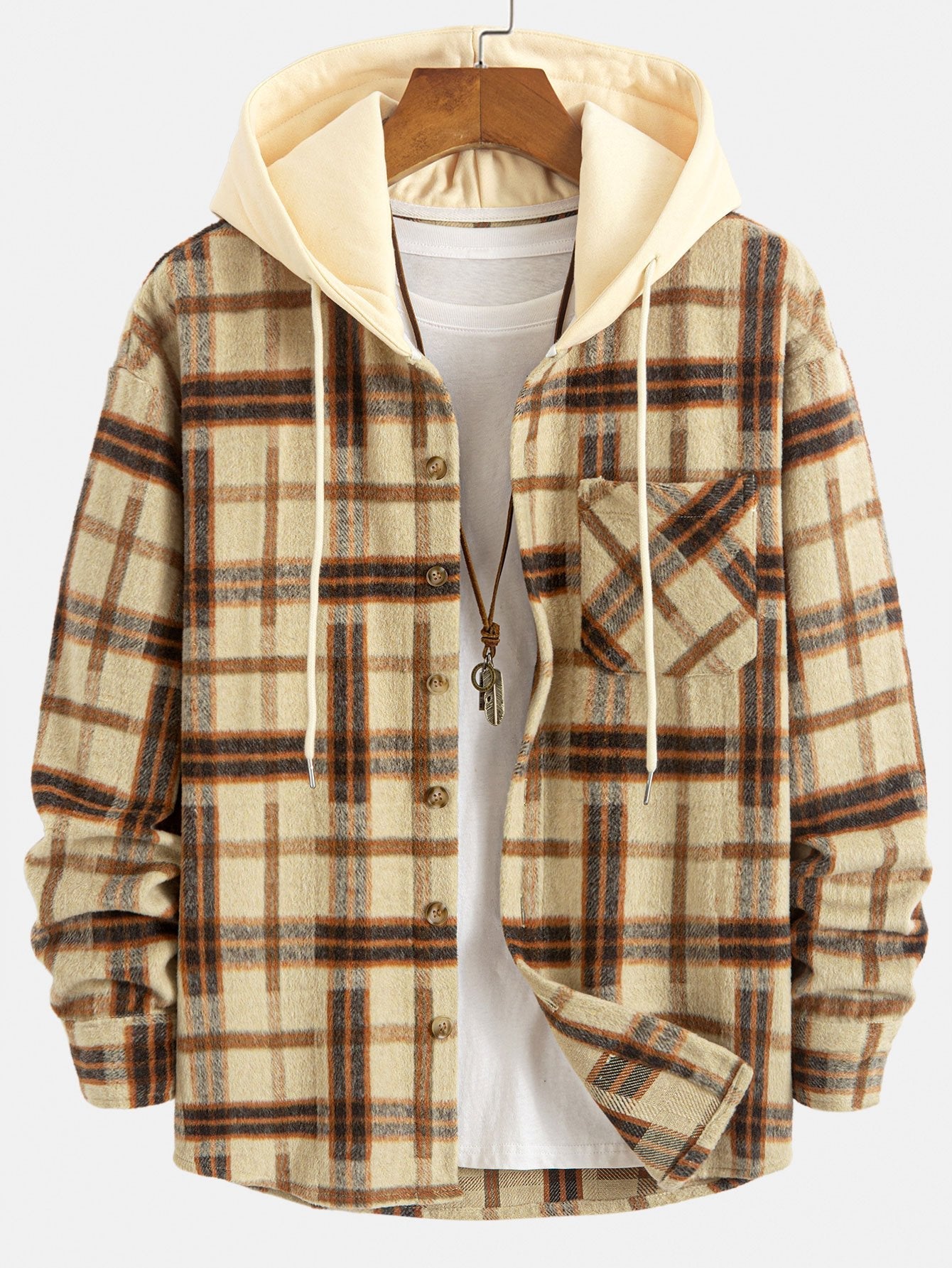 CAMICIA HOODIE IN FLANELLA PESANTE A QUADRI RELAX FIT