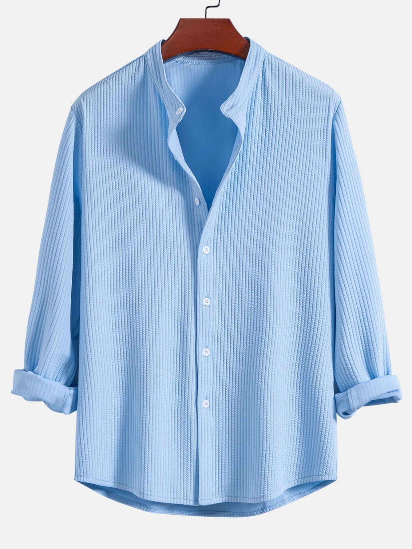 CAMICIA A MANICHE LUNGHE MUSCLE FIT A COSTE CON COLLO ALLA COREANA