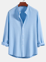 CAMICIA A MANICHE LUNGHE MUSCLE FIT A COSTE CON COLLO ALLA COREANA