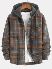 CAMICIA HOODIE IN FLANELLA PESANTE A QUADRI RELAX FIT